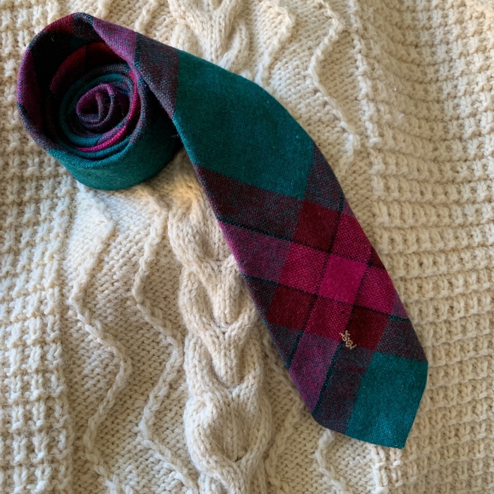 VTG Yves Saint Laurent wool plaid tie multicolor